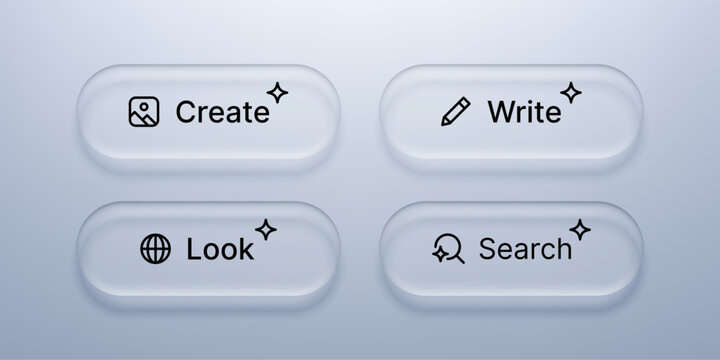 Set of neomorphic interface buttons with ai function icons. User interaction elements for artificial intelligence website or mobile application design. Modern ui ux design and software technology.