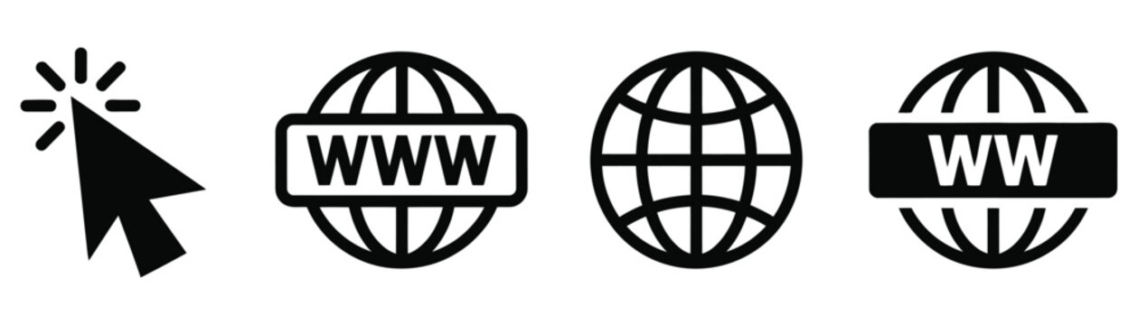 Web Browser Internet Globe and Cursor Click Icon Set Isolated on White Background