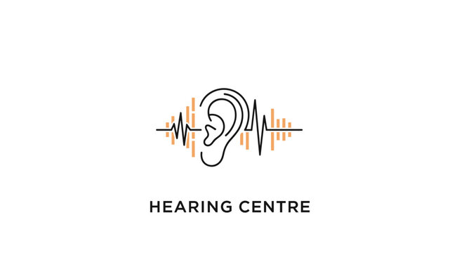 Hearing centre logo with ear and sound wave illustration.