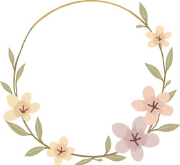 Fototapeta premium Floral circular wreath with pastel flowers and leaves