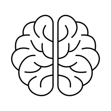 Minimalist graphic brain icon representing human intelligence neural networks and cognitive processing capabilities isolated on a clean white background for modern medical technology.
