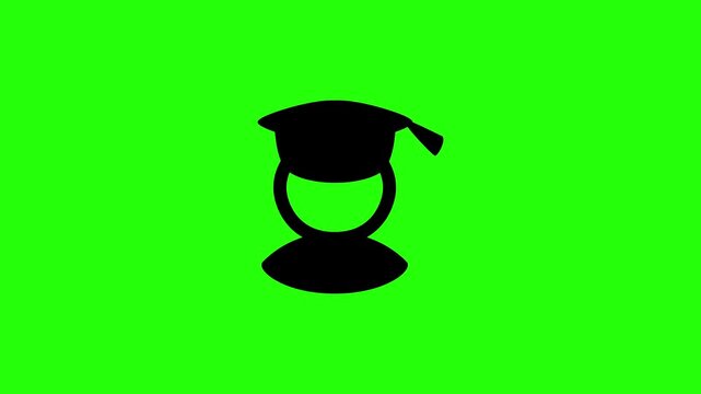 Beautiful 4K horizontal motion graphic of a university graduate student avatar wearing a academic mortarboard cap bouncing. Lively popup asset ideal for school education degree celebrations.