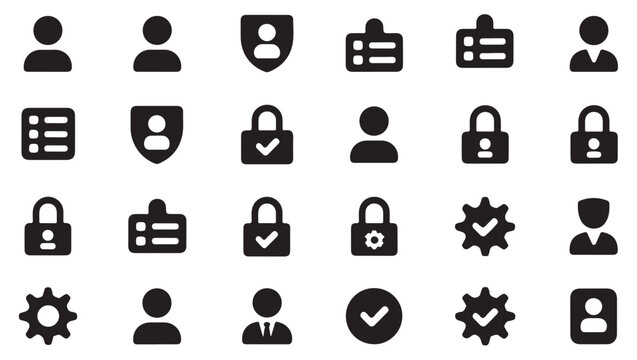 Web security and identity verification glyph icons for digital dashboard and app interface.