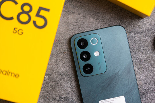 Bangkok, Thailand - May 31, 2026 : Realme C85 5G. MediaTek Dimensity 6300. Ultra Bright Display. 7000mAh Titan Battery