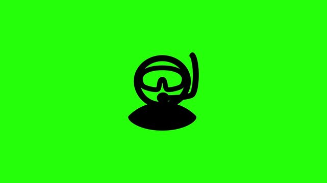 Premium 4K horizontal video showcasing an underwater adventure scuba diver avatar wearing a snorkel mask goggle bouncing up and down. Clean energetic popup animation perfect for aquatic holiday touris