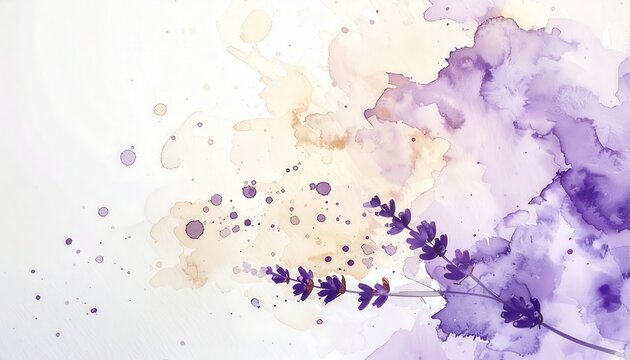 Junk journal printable lavender sprig with soft purple and beige watercolor wash background for elegant floral stationery design
