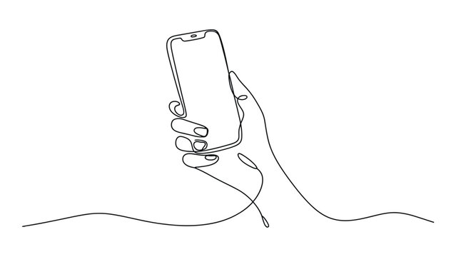 continuous one line drawing of female hand holding smartphone minimalist mobile technology outline illustration isolated on light background modern vector artwork 