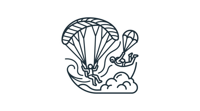 Two paragliders soaring above clouds line art illustration.
