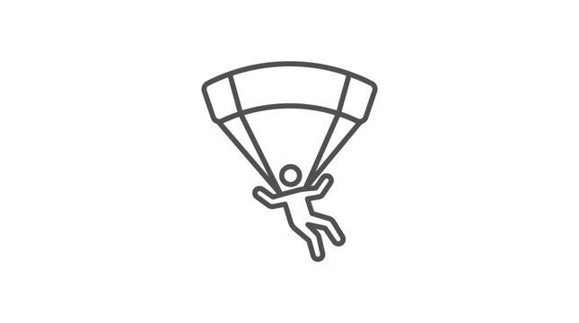 Paraglider descending with parachute minimalist line art icon.
