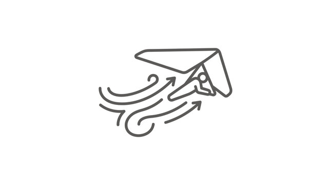 Simple hang glider with wind currents line icon.
