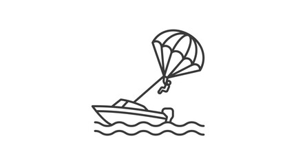 Speedboat parasailing line art icon over ocean waves. © Fajar