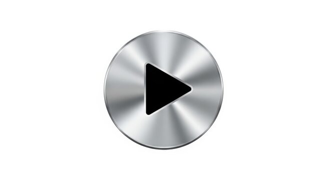Modern metallic play button icon on reflective surface