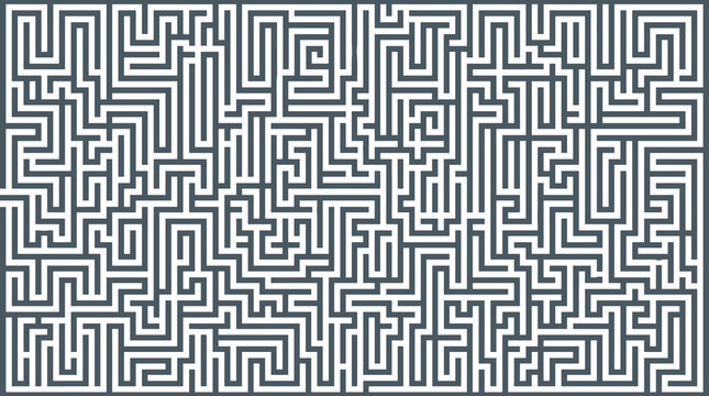 Complex maze puzzle game for kids and adults. Vector illustration of a challenging labyrinth with a start and end point, isolated on white background.