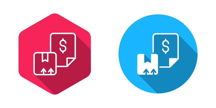 Filled and outline Waybill icon isolated with long shadow background. Vector
