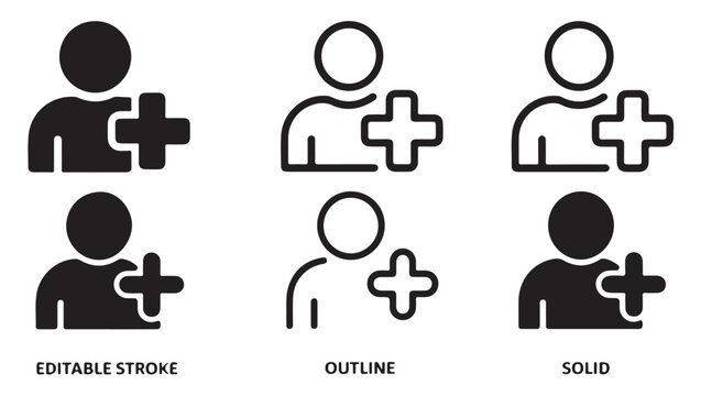 Add user icon in three styles editable stroke, outline, and solid. add person icon.