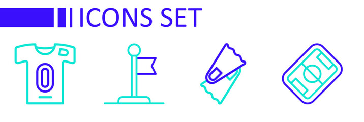 Set line Football field, Flippers for swimming, Flag and jersey and t-shirt icon. Vector © Iryna