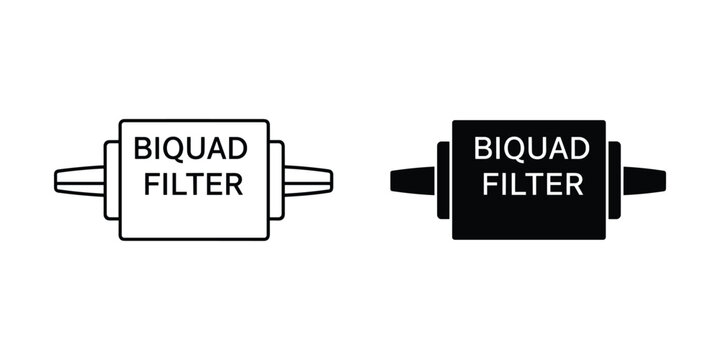 Biquad filter schematic in outline and solid black for electronic circuit design and audio processing