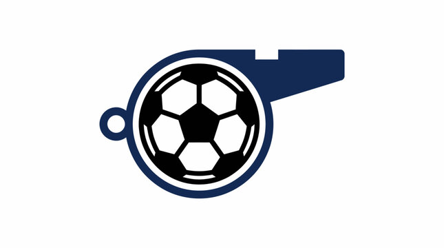 Football soccer referee concept logo with whistle and ball icon