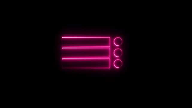 Futuristic Glowing Pink Neon User Interface Menu Icon Featuring Animated Checklist Bars and Option Selection Circles on Black Background for Modern Website Navigation and Mobile App Dashboard.