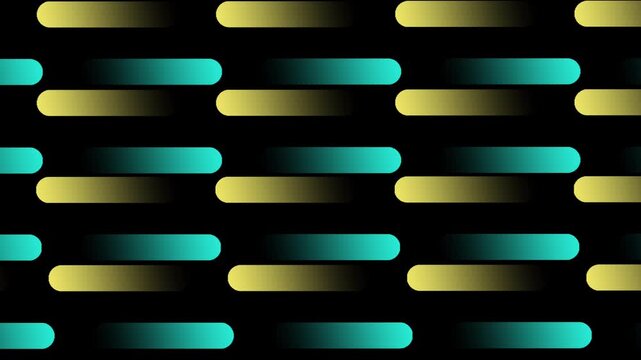 Abstract horizontal rounded lines with a green and yellow gradient shifting positions seamlessly against a dark black background.