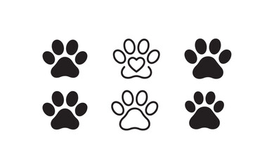 Cute pet paw print icon set including heart shape design isolated on transparent background. © MDHABIBUR