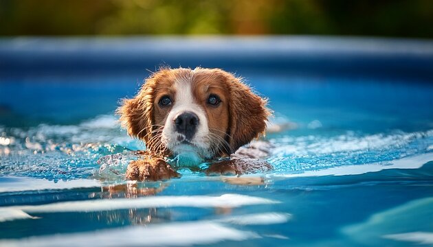 dog swimming on a pool