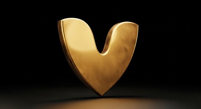 Golden 3D letter V symbol on black background.