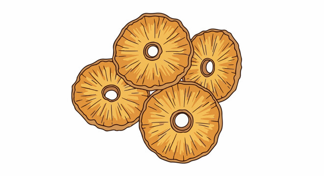 A cluster of five dried pineapple rings, hand-drawn style