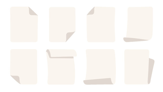 Set of blank paper note cards with folded corners