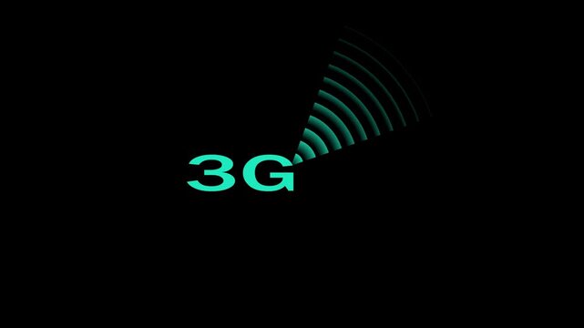 Abstract animated teal glow 3G network icon design in flat icon.Radio wave, 3G network,radar,networking icon concept animation on black background.
