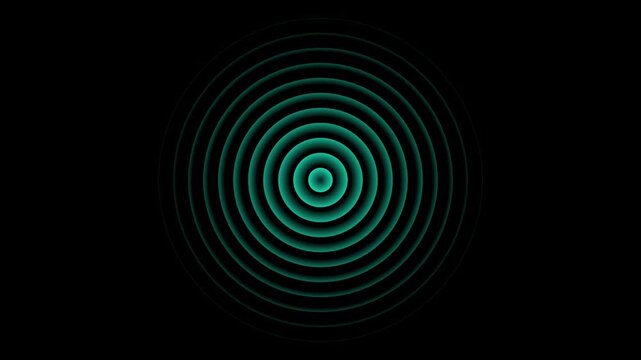 Abstract animated teal glow concentric circles on a black background.Radio wave animation is isolated and includes an alpha channel.