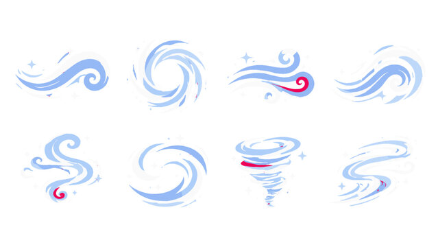Set of pastel swirl and vortex wind elements on white background