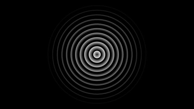 Abstract animated white concentric circles on a black background.Radio wave animation is isolated and includes an alpha channel.