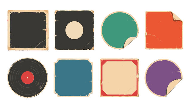 Set of distressed blank retro labels and sticker shapes