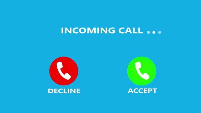 Animation of smart phone incoming call with call ring icon animation.Abstract Incoming call ring icon on blue screen background ringing,calling icon animation