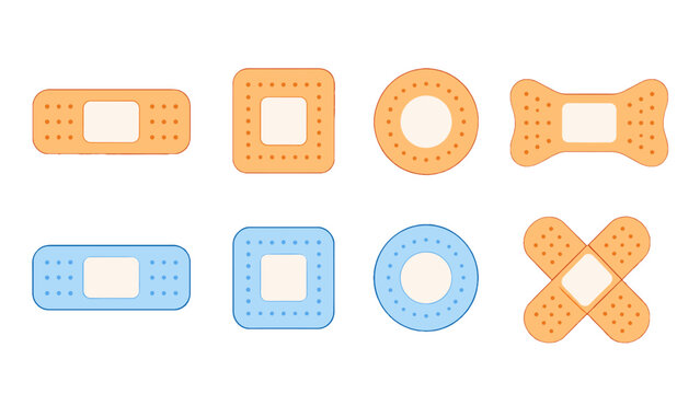 Set of colorful adhesive bandage shapes on white background