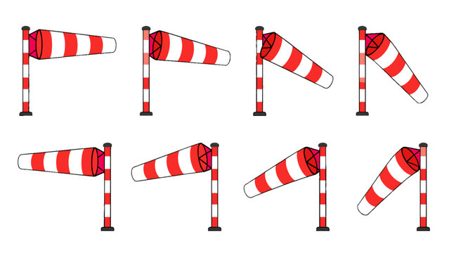 Set of windsock icons showing different wind directions