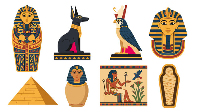 Ancient Egyptian symbols and artifacts vector set