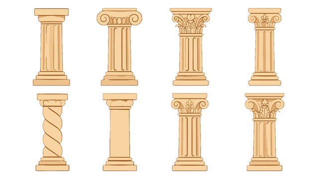 Set of classical architectural columns in beige vector style
