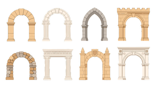 Set of decorative stone and classical archway vector designs