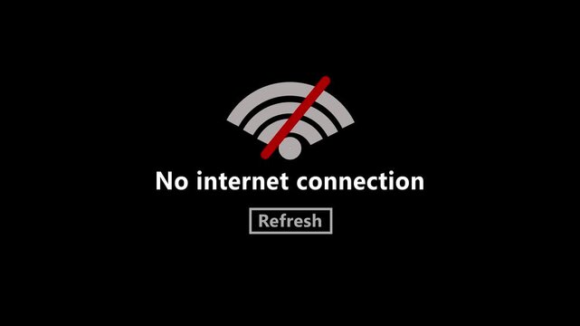 No internet wifi connection icon with refresh button icon animation on black background.Abstract no wifi, no internet,offline,no network icon animation.