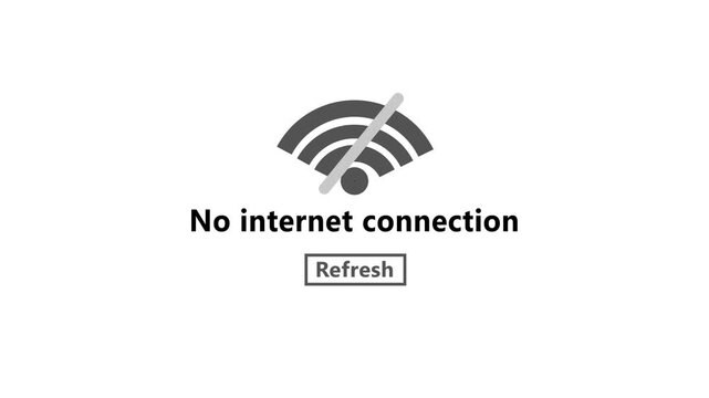 No internet wifi connection icon with refresh button icon animation on white background.Abstract no wifi, no internet,offline,no network icon animation.