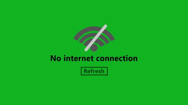 No internet wifi connection icon with refresh button icon animation on green background.Abstract no wifi, no internet,offline,no network icon animation.
