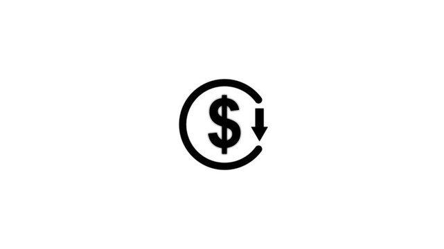 A beautiful dollar sign icon with a arrow sign animation and a circle line on white background.Abstract a dollar sign,usd,money,sign icon animation.