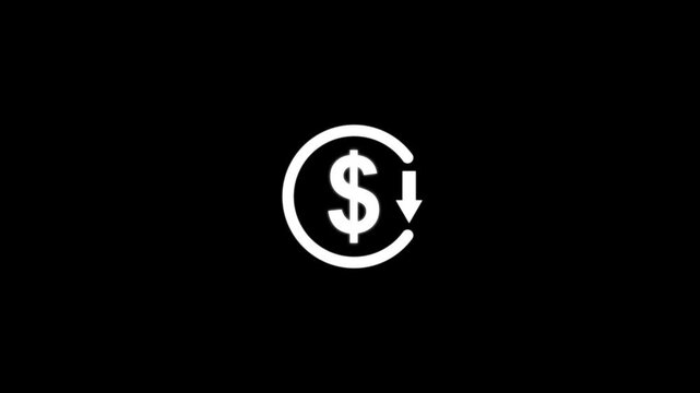 A beautiful dollar sign icon with a arrow sign animation and a circle line on black background.Abstract a dollar sign,usd,money,sign icon animation.