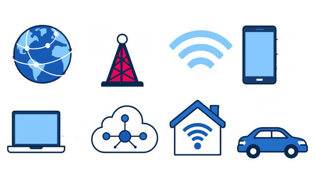 Wireless network and smart device technology icon set