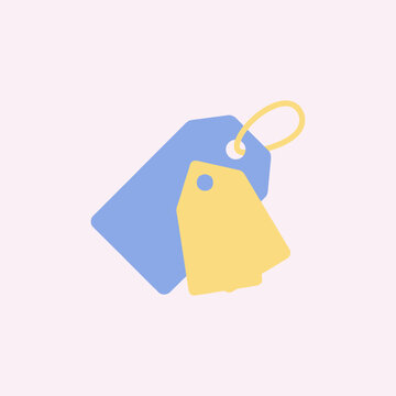 Two simple paper price tags displayed on a soft pastel background