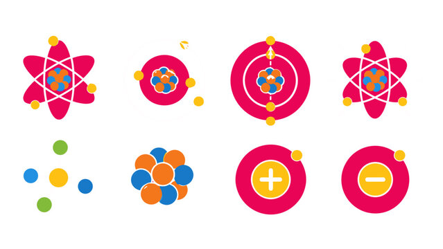 Colorful atomic structure and particle model vector icon set