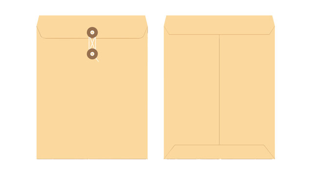 Front and back views of a brown string closure document envelope