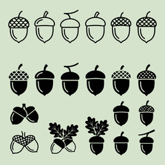 A collection of various acorn icons set on a light background © Manish